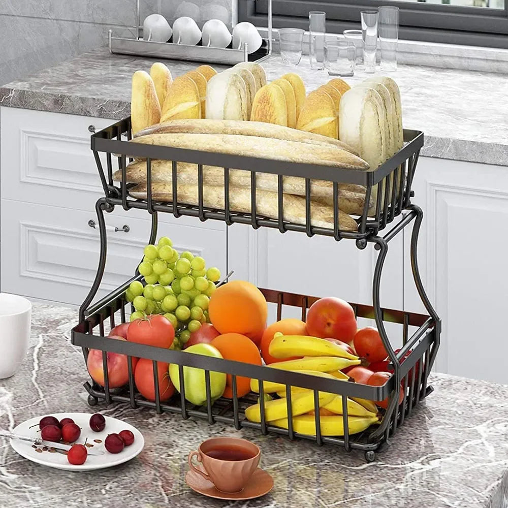 NEW 2-Tier Kitchen Countertop Organizer - Stainless Steel Detachable Fruit Basket for Vegetables, Bread & Pantry Storage