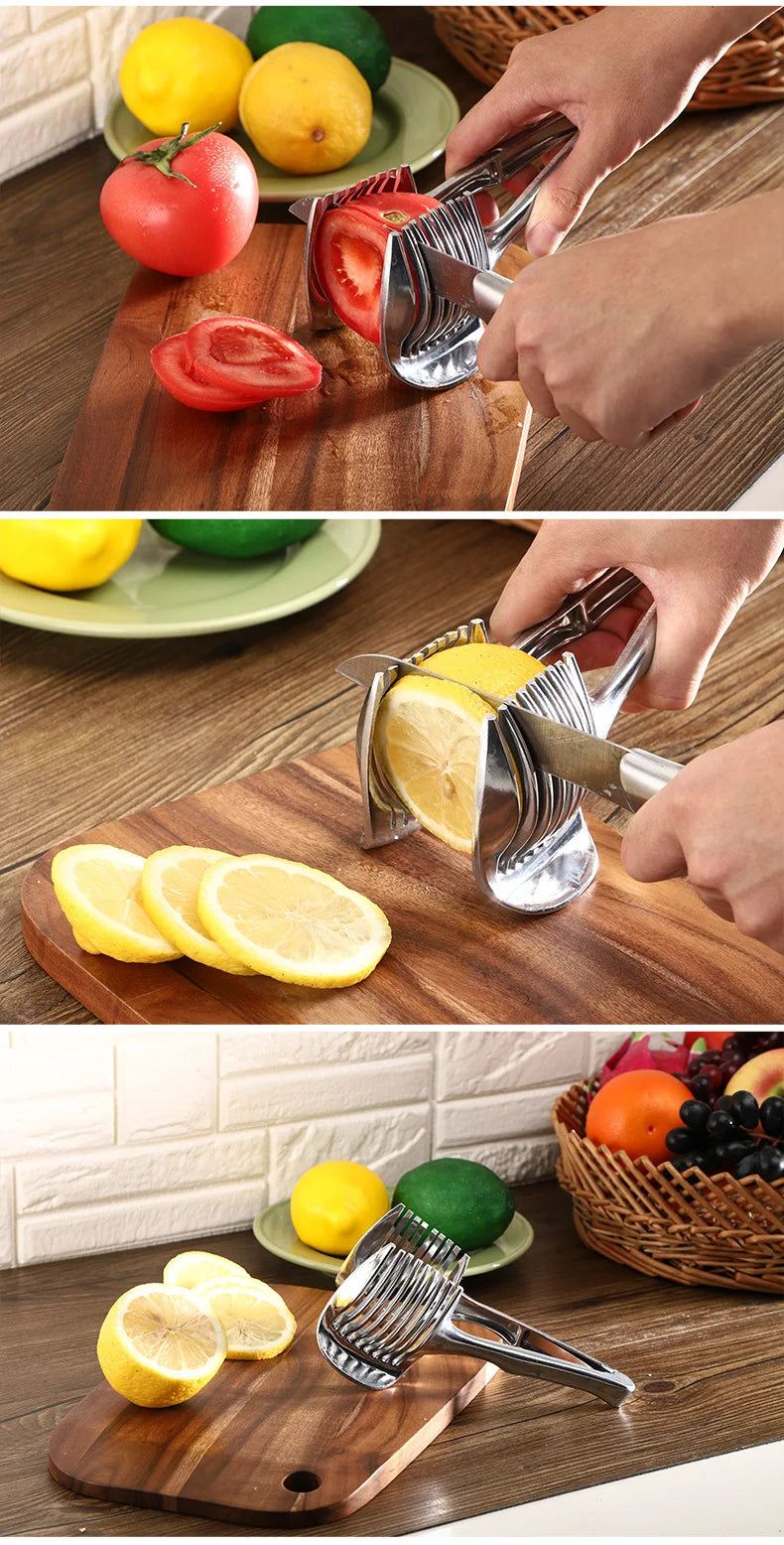 Stainless Steel Kitchen Handheld Orange Lemon Slicer Tomato Cutting Clip Fruit Slicer Onion Slicer KitchenItem Cutter Accessorie
