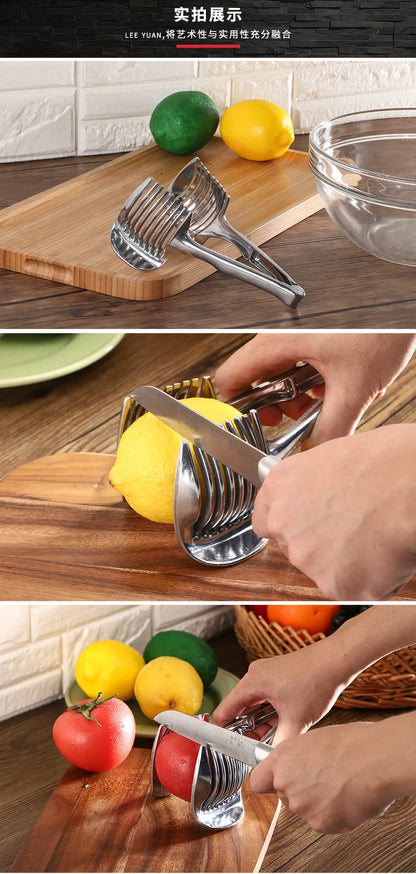 Stainless Steel Kitchen Handheld Orange Lemon Slicer Tomato Cutting Clip Fruit Slicer Onion Slicer KitchenItem Cutter Accessorie