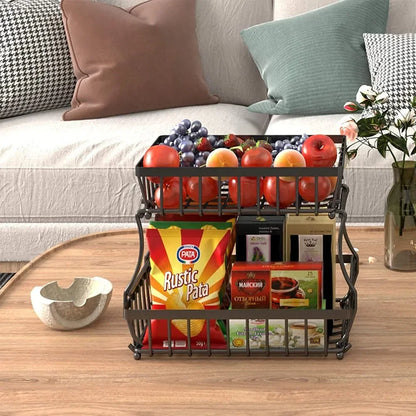 NEW 2-Tier Kitchen Countertop Organizer - Stainless Steel Detachable Fruit Basket for Vegetables, Bread & Pantry Storage