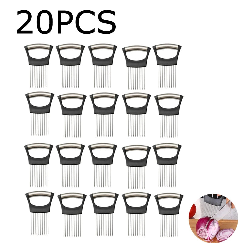 Stainless Steel Onion Cutter Holder Food Slicers Assistant Tomato Onion Slicer Holder Vegetables Cutting Fork Kitchen Gadgets