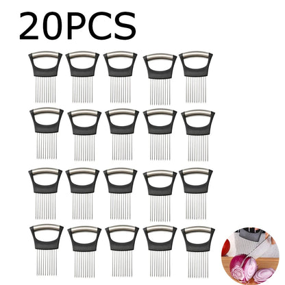 Stainless Steel Onion Cutter Holder Food Slicers Assistant Tomato Onion Slicer Holder Vegetables Cutting Fork Kitchen Gadgets