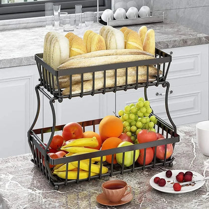 NEW 2-Tier Kitchen Countertop Organizer - Stainless Steel Detachable Fruit Basket for Vegetables, Bread & Pantry Storage