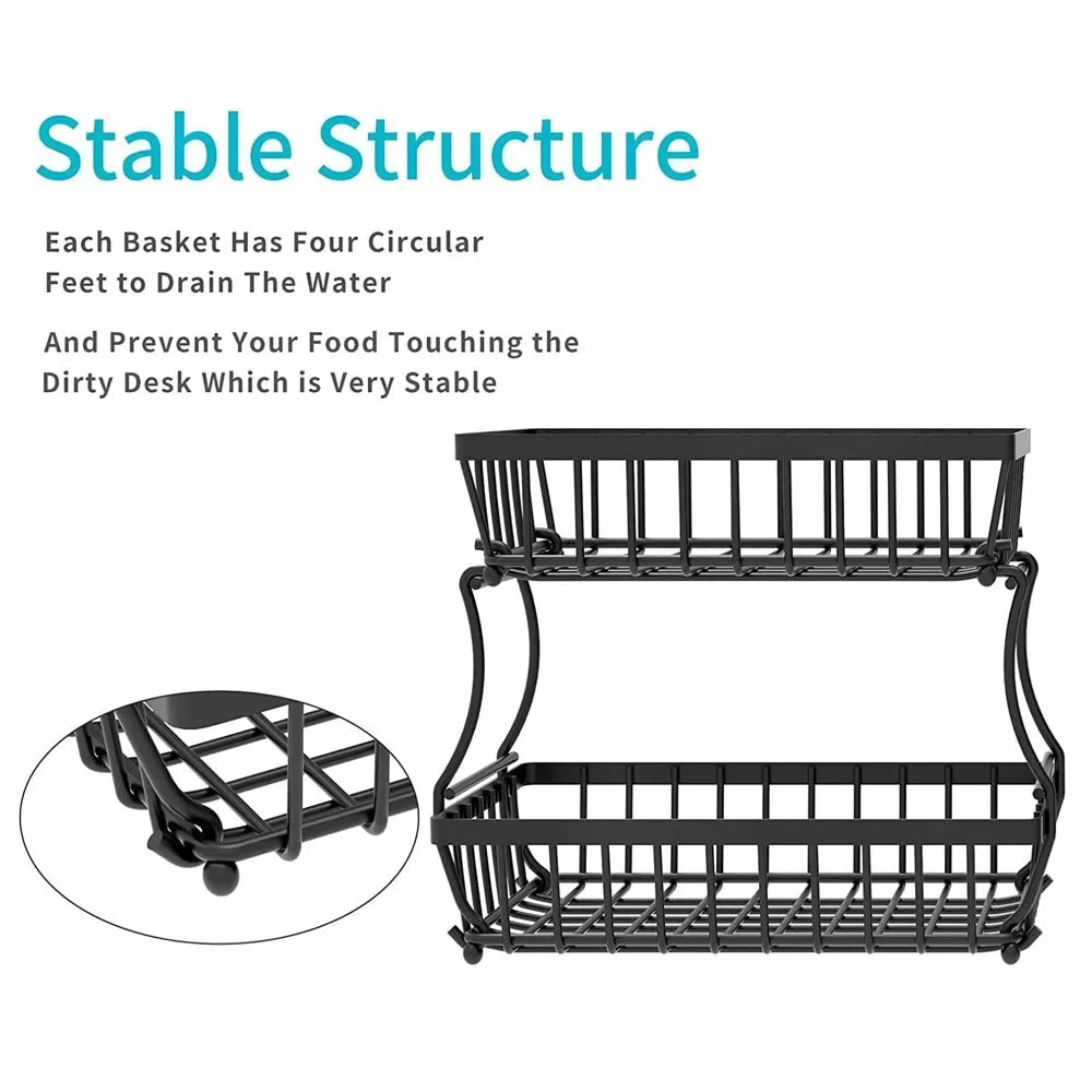 NEW 2-Tier Kitchen Countertop Organizer - Stainless Steel Detachable Fruit Basket for Vegetables, Bread & Pantry Storage